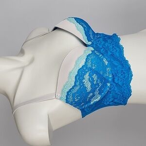 ⭐️2/ $40⭐️ La Senza Lace Bustier Bra Racerback Antique White Blue Teal Size 34D